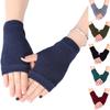 Fingerless Gloves Stretchy Knitted Thumb Hole Mittens Solid Short Hand Warmers