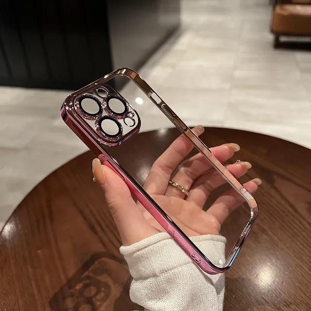 Luxury Plating Clear Silicone Phone Case For iPhone 15 14 13 12 11 Pro Max Lens Protection Case Back Cover