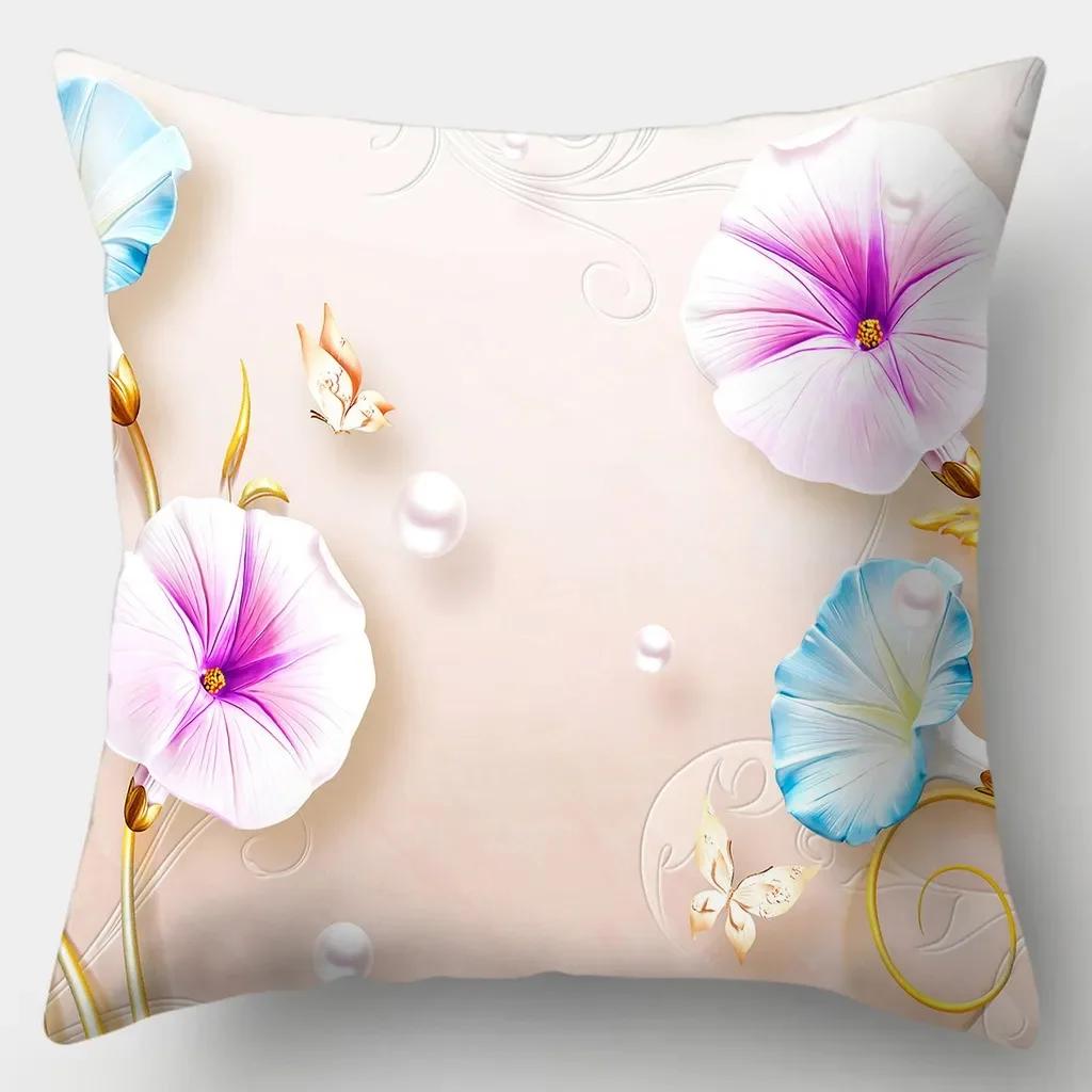 Reichhaltige Blumen Kissenbezug Quadratische Sofakissenhülle Retro Kissenbezug