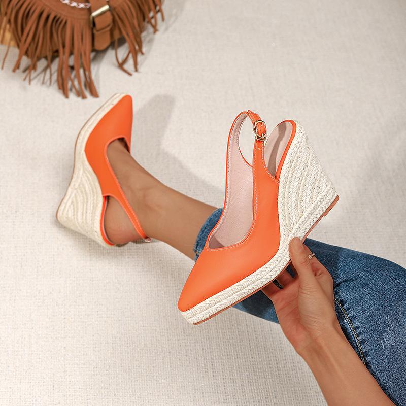 Fashion Wedges High Heel Platform Sandals Women Point Toe Hemp Heels Ankle Strap Sandals Ladies Summer Chaussures Femme Sandalias Mujer