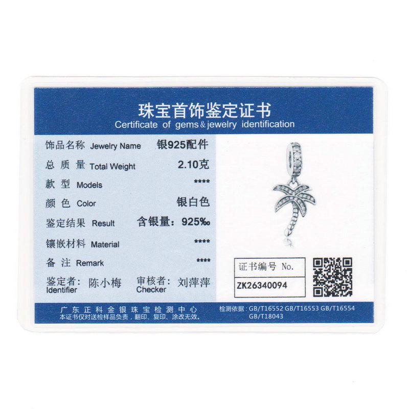 WOSTU Real 925 Sterling Silver Sparkling Palm Tree Charm With Clear CZ Fit Original Bracelet Pendant Authentic Jewelry