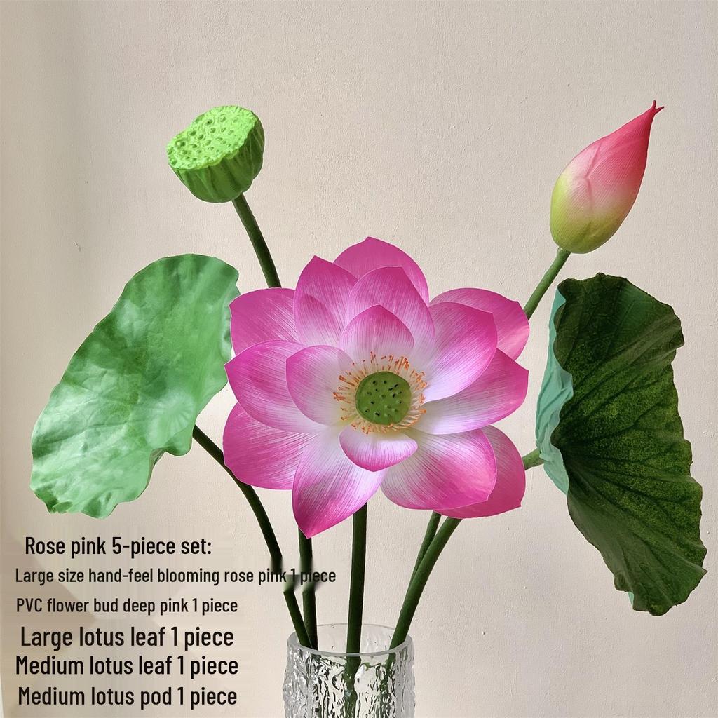 Realistic Lotus & Leaf with Stem Props - Artificial Water Lily Arrangement for Living Room Decoration
