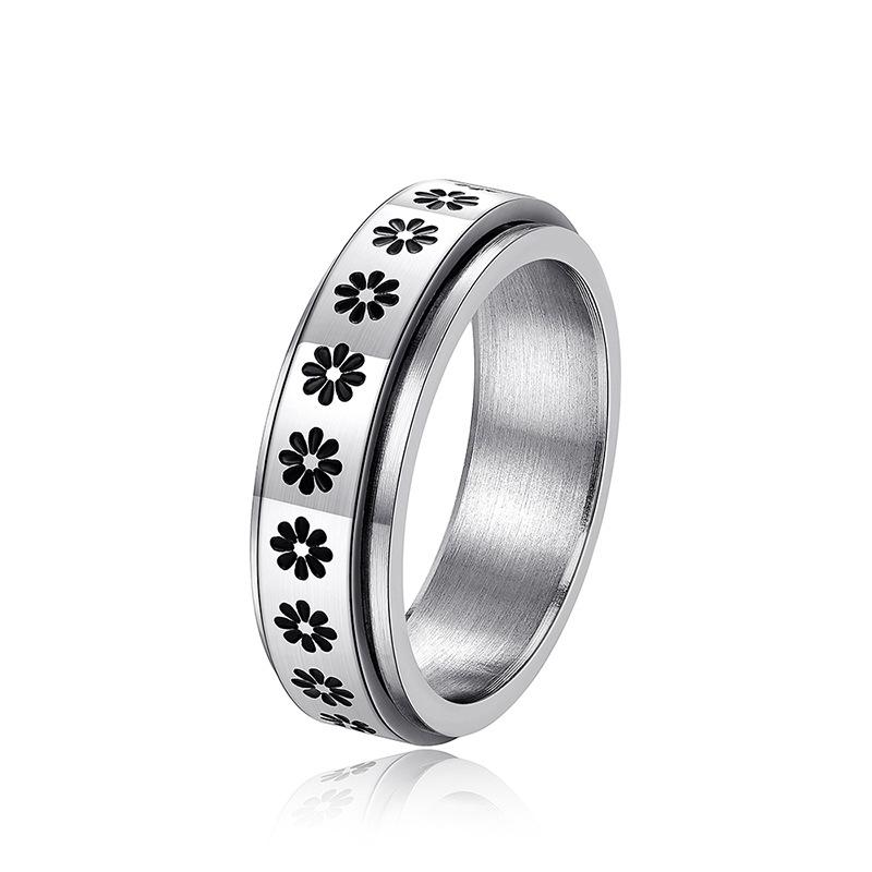 Personalized Niche Ring, Rotatable Unisex Ring, Small Flower Fashion Jewelry