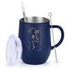 Livole 350ml Dark Blue Stainless Steel Tumbler with Vacuum Keeps Hot or Includes Lid and Perfect for or Perfect for Respect for the Aged or "Thank
