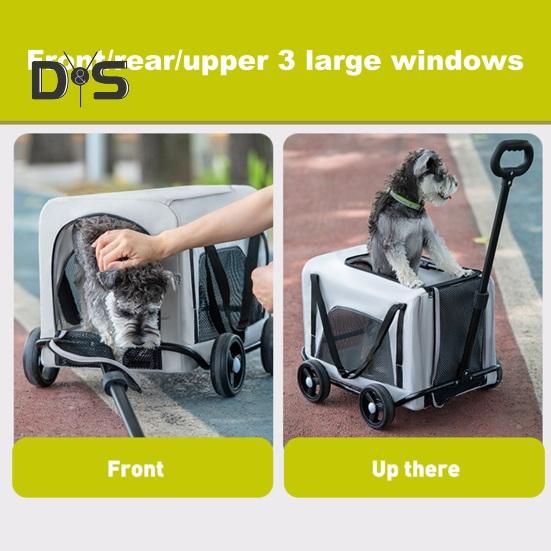 Wózek dla psa 4-kołowy wózek dla zwierząt z 360° obrotowym, chowanym uchwytem, wentylowana torba dla zwierząt, składany wózek dla psów i kotów