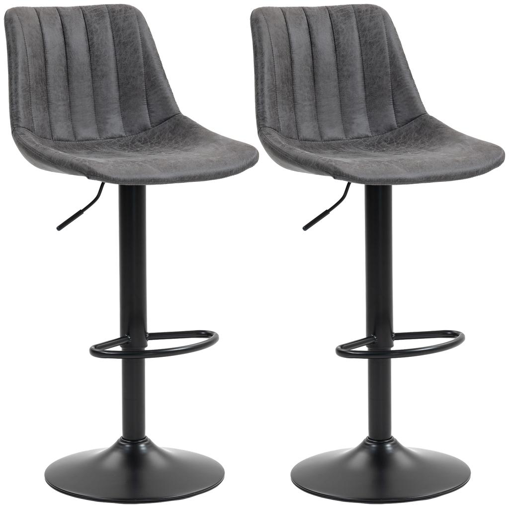 Set of 2 Leathaire Tub Bar Stools - Charcoal Grey