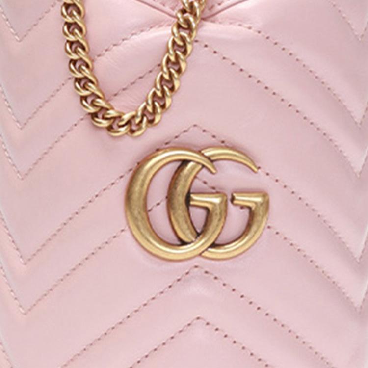 Gucci Borsa a secchiello con coulisse e catena GG Marmont trapuntata da donna a spalla Rosa 575163-DTDRT-5909