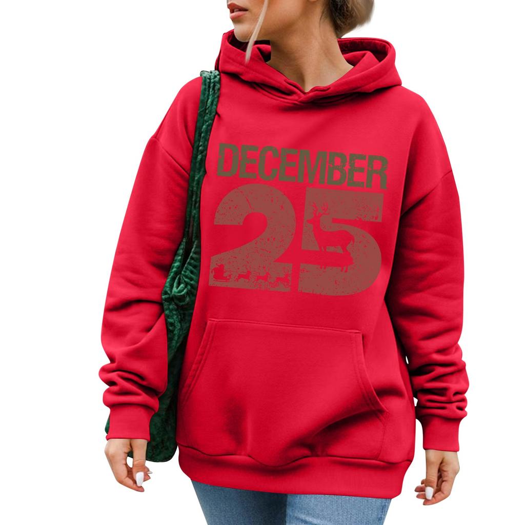 Damenmode Lässig Langarm Bedruckt Rundhals Kapuzenpullover Pullover Top