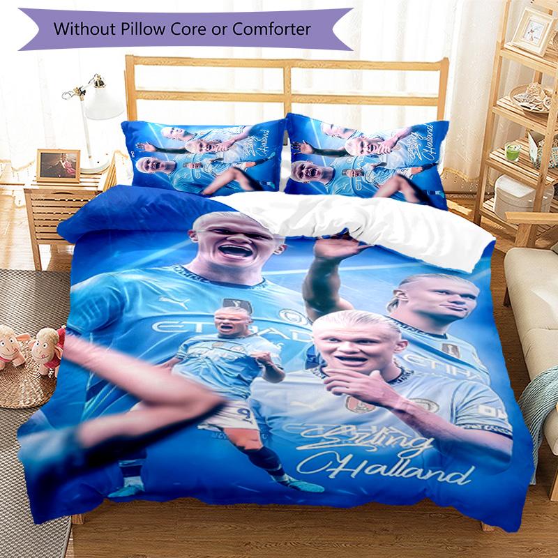 Erling Haaland 3pcs Bedding Set Duvet Cover Closure Includes 1 Duvet Cover & 2 Pillowcases for All Seasons Bedroom Home Dorm Decor