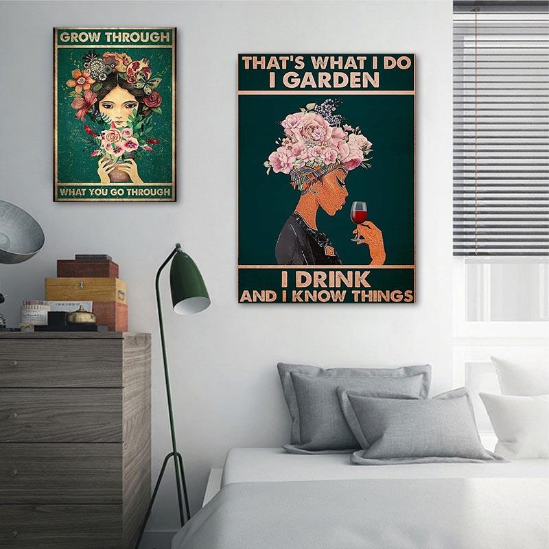 Vintage umění Květinová malba Obraz na plátně Módní slogan Kadeřnictví Plakáty a obrazy Nástěnné obrazy do obývacího pokoje Domácí dekorace