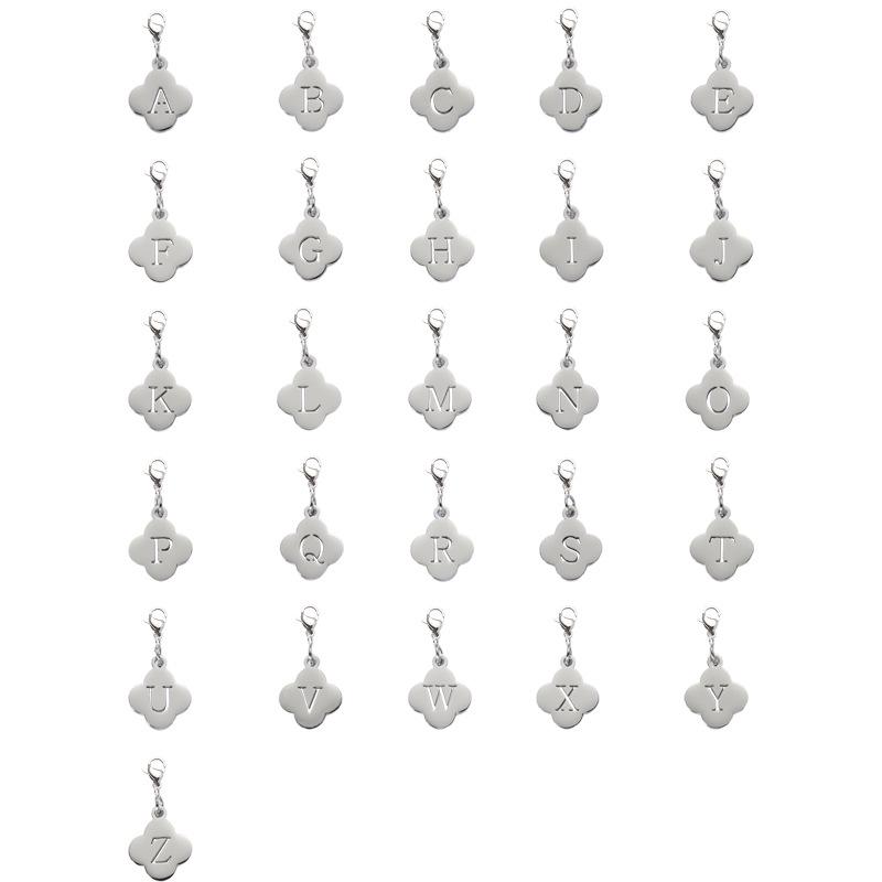 

18K Titanium Steel Necklace & Bracelet Set with Four-Leaf Clover Letter Charms & Lobster Clasp L
