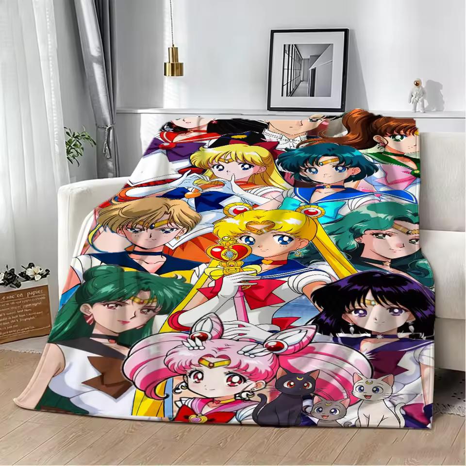 Cute Girl 3D Cartoon S-Sailor Moons Kawaii Flannel Blanket Soft Throw Blanket Art For Home Decor Bedroom Bed Sofa Picnic Gifts