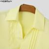 INCERUN Men Short Sleeve Pleated Shirts Casual Front Cross Solid Tops