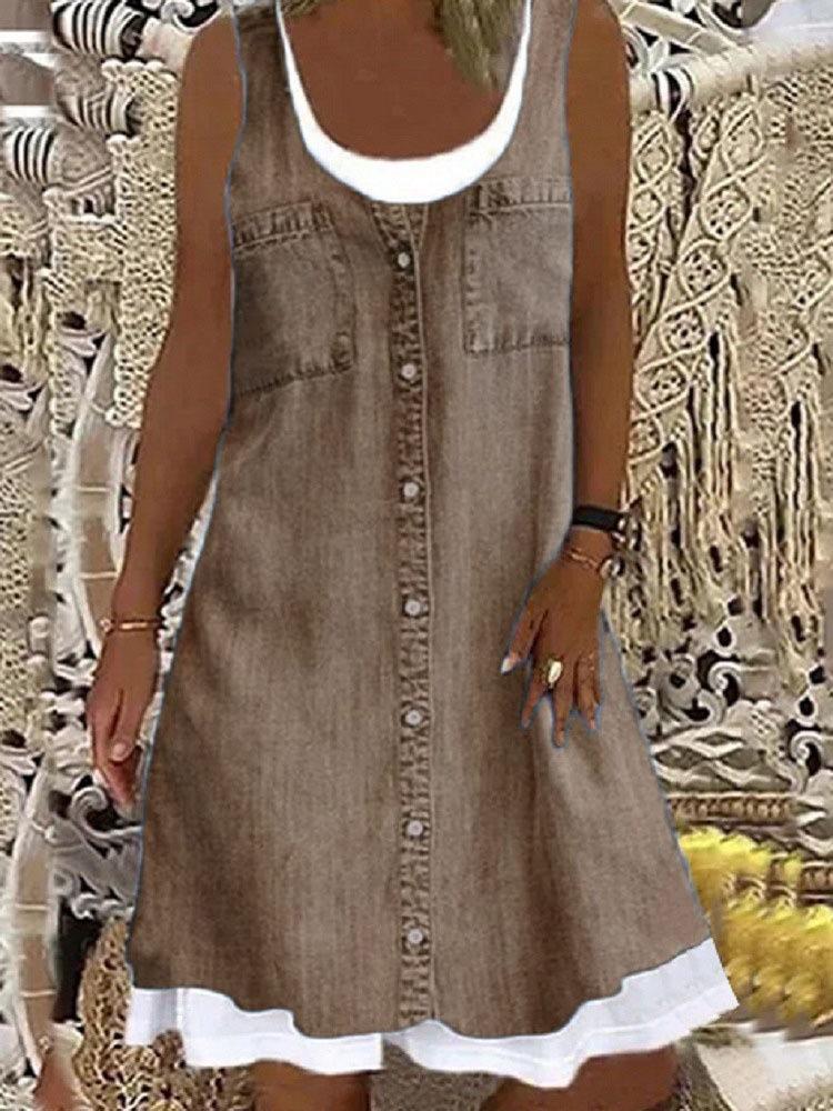 Fashionable Fake Two Denim Printed Casual Dresses
