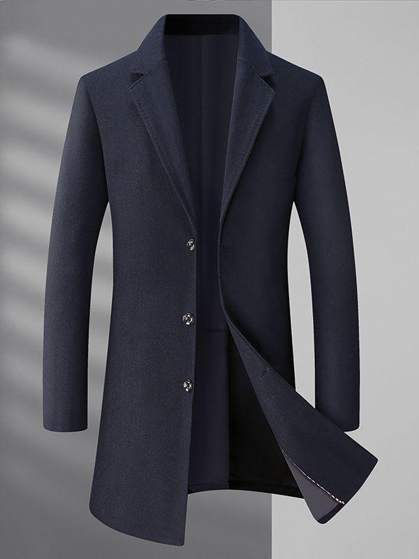 Męski płaszcz wełniany plus size - Jesienno-zimowy Długi, Casualowy, Ciepły