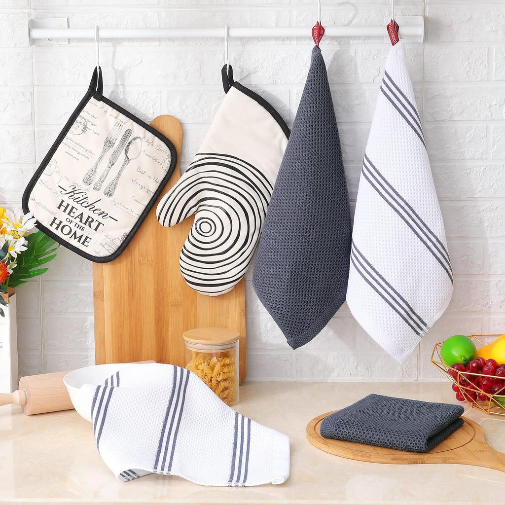Homaxy 4/6pcs Cotton Towel For Kitchen Waffle Weave Stripe Kitchen Towel Absorbent Dishcloth Soft Drying Home Cleaning Cloths