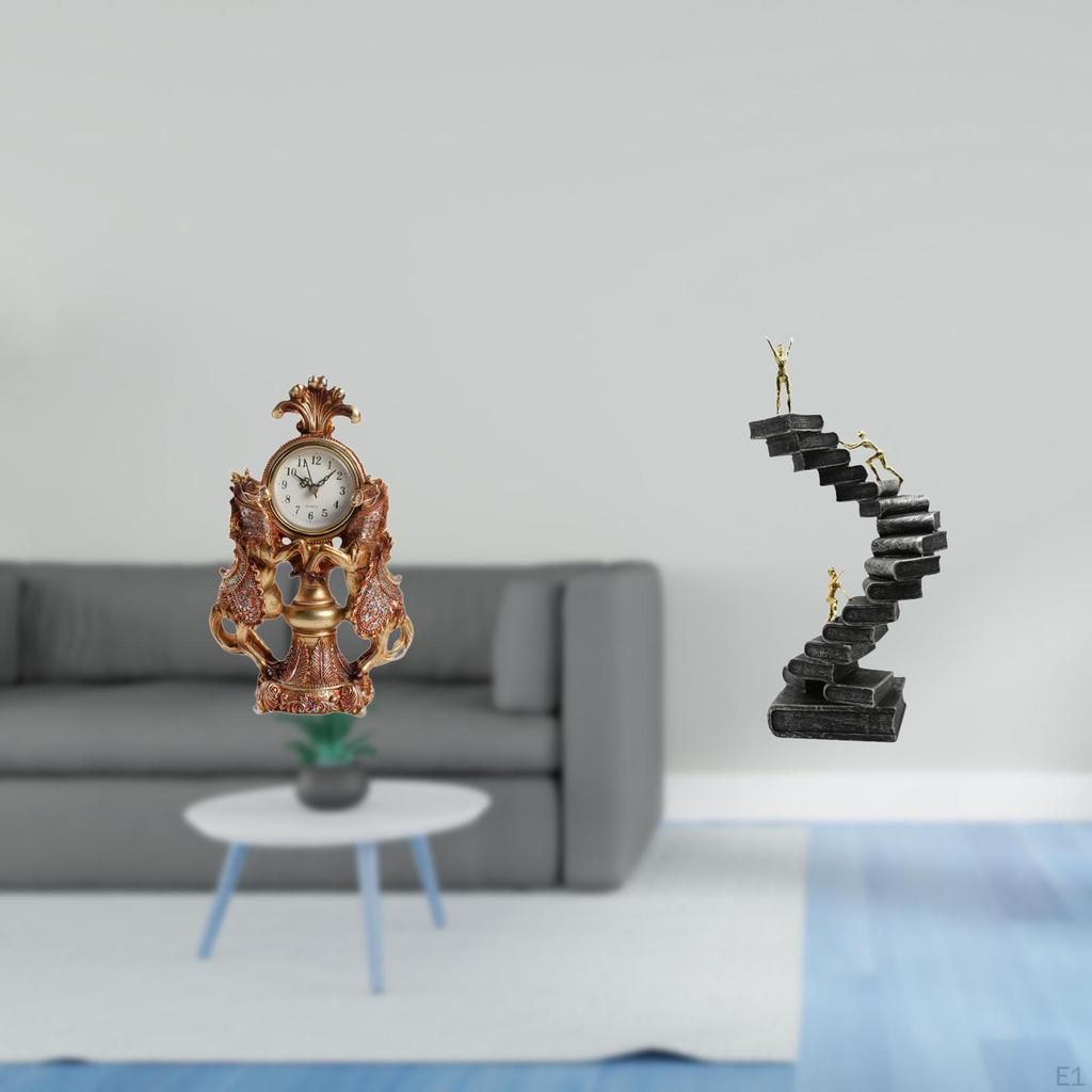 Horse Clock Desktop Figurine Thinker Ladder Resin Abstract Animal Statue Handicraft Collection for