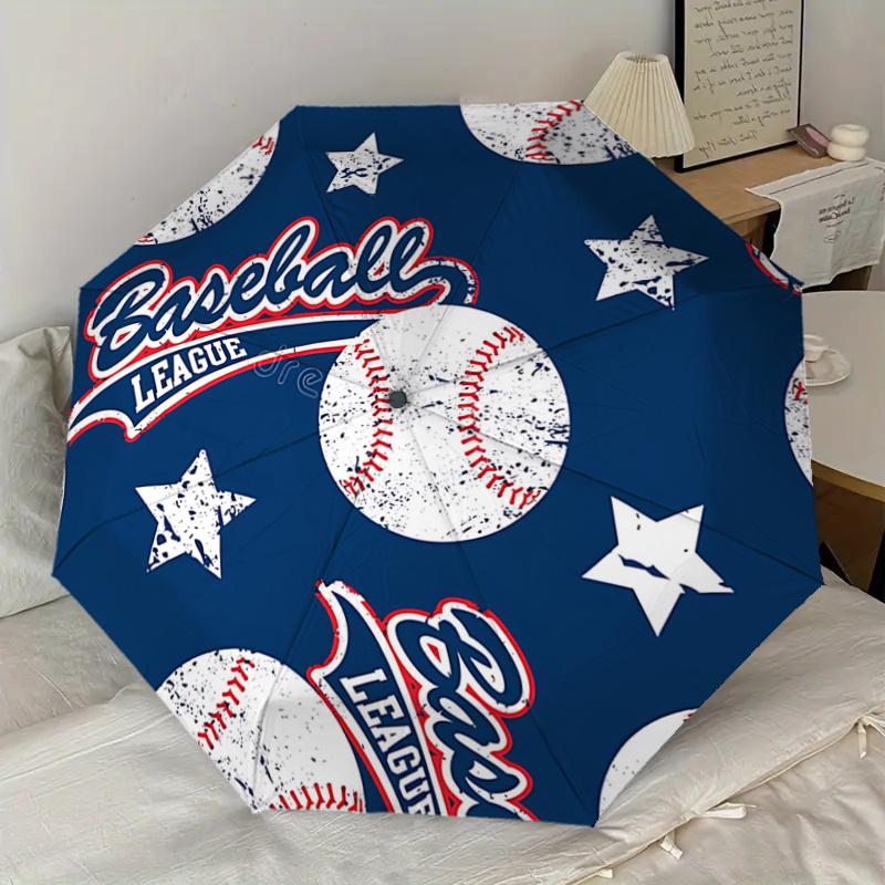 Baseball League Auto Open Close Umbrella - Portable Tri-Fold Design with 8-Bone Iron Frame, Perfect for Fans, Travelers, Daily Use, and Fest