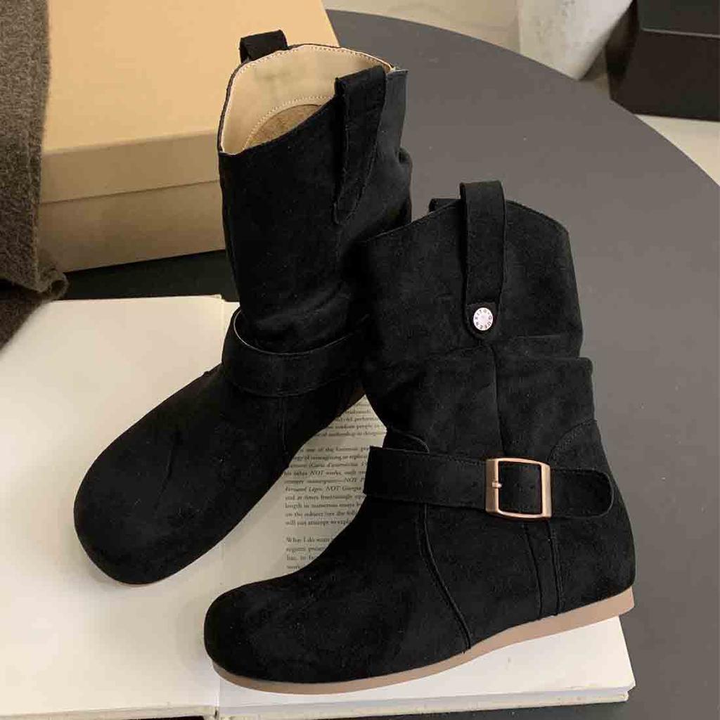 Retro Inner Heightening Short Boots Women's Autumn and Winter Ugly Cute Pile Thick-soled Martin Boots Birkenstock Western Cowboy Boots