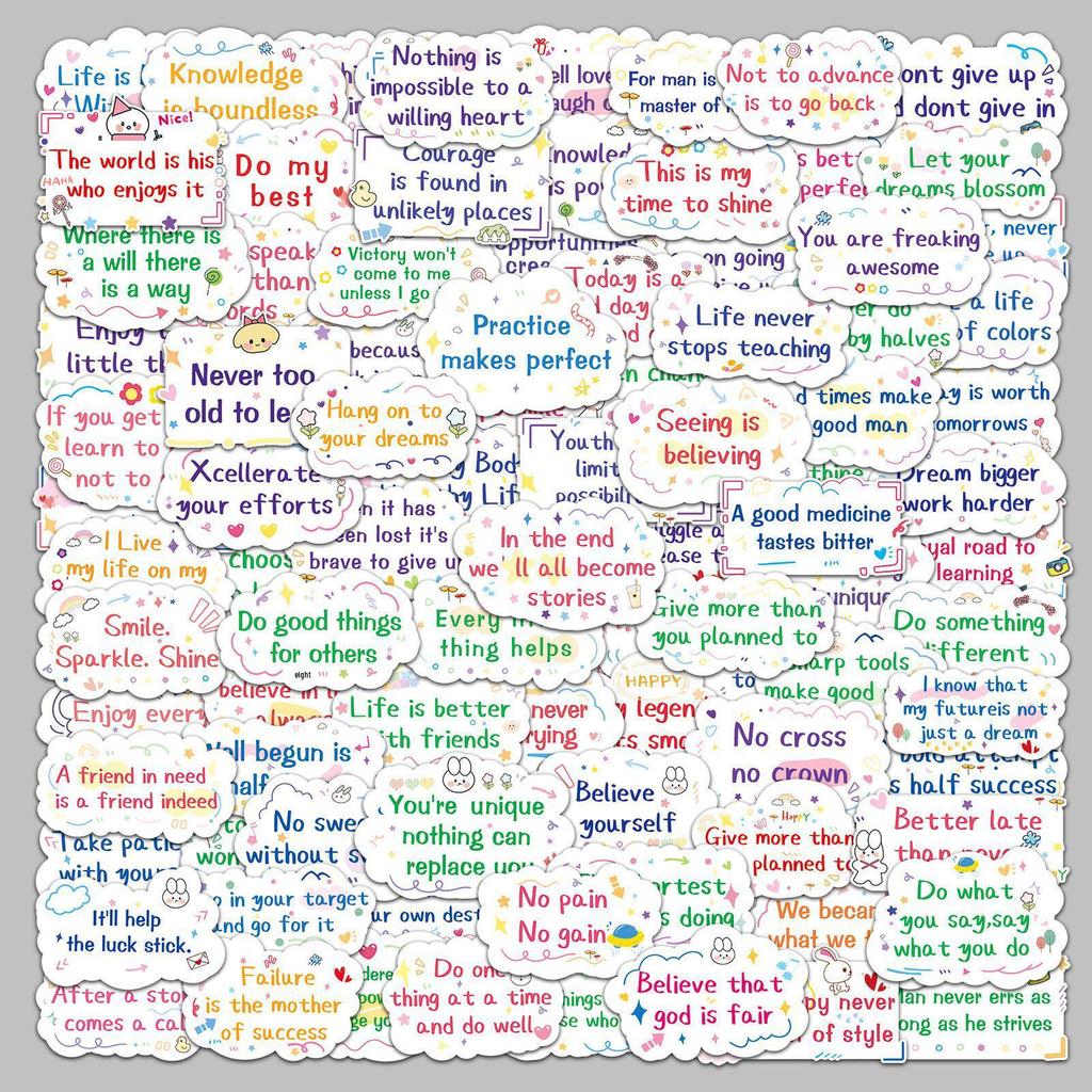 Inspirational English Slogan Stickers - 100 Sheets for Laptop, Suitcase, Car, and Fridge Decor.