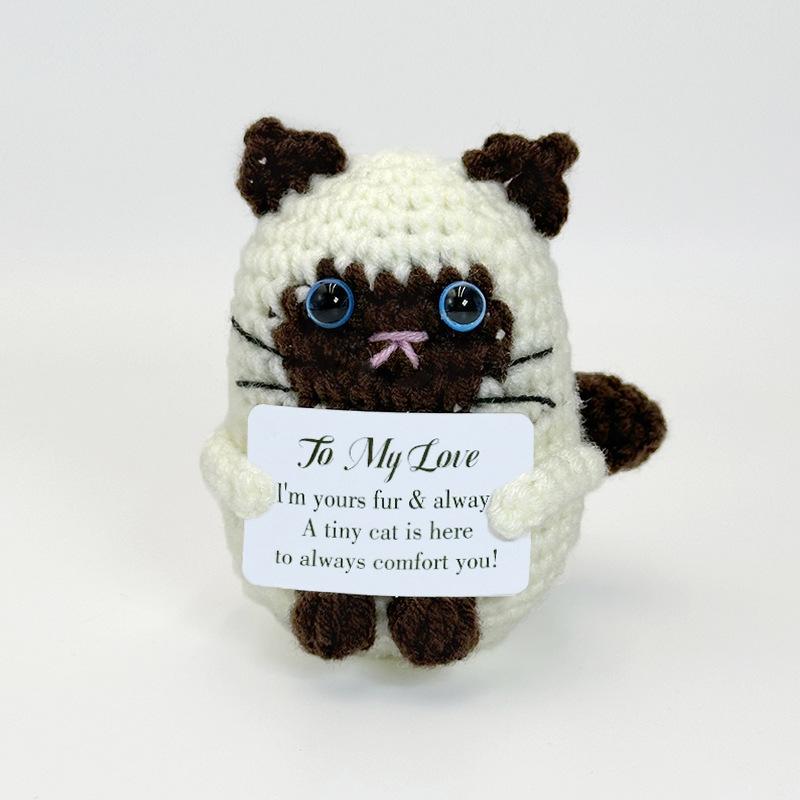 Positive Figures Crochet Doll Ornaments with Cards Funny Gifts Positive Energy Knitted Animals Craft Desktop Car Interior Decor