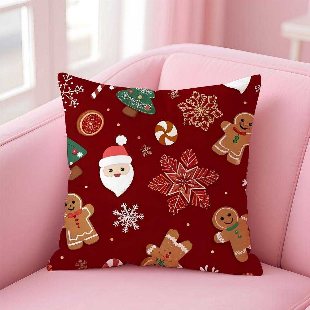 Cchristmas Illustration Cushion Cover Pillowcase Short Plush Invisible Zipper Room Sofa Cushion Cover
