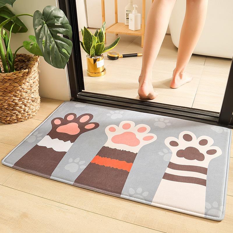New Kitchen Floor Mat Cartoon Flannel Thick Door Mat Home Kitchen Rug Absorbent Non-slip Bath Mat Bedside Long Carpet