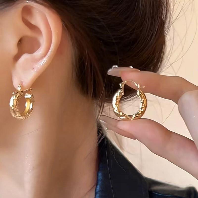 Korean Simple Ring Texture Design Earrings Women'S Fashion Light Luxury High Sense Personalized Versatile Stud Earrings Ear Jewelry