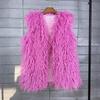 Plus Size Faux Shearling Vest Mid-Length Fur Coat Warm Sleeveless Jacket Women