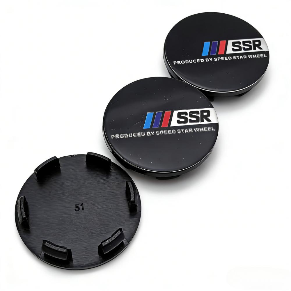 4pcs SSR Logo Badge Emblem Car Wheel Center Caps OD 51MM Clip 46MM Wheels Hub Cap Rim Hubcaps Dust Cover Replace Car Accessories