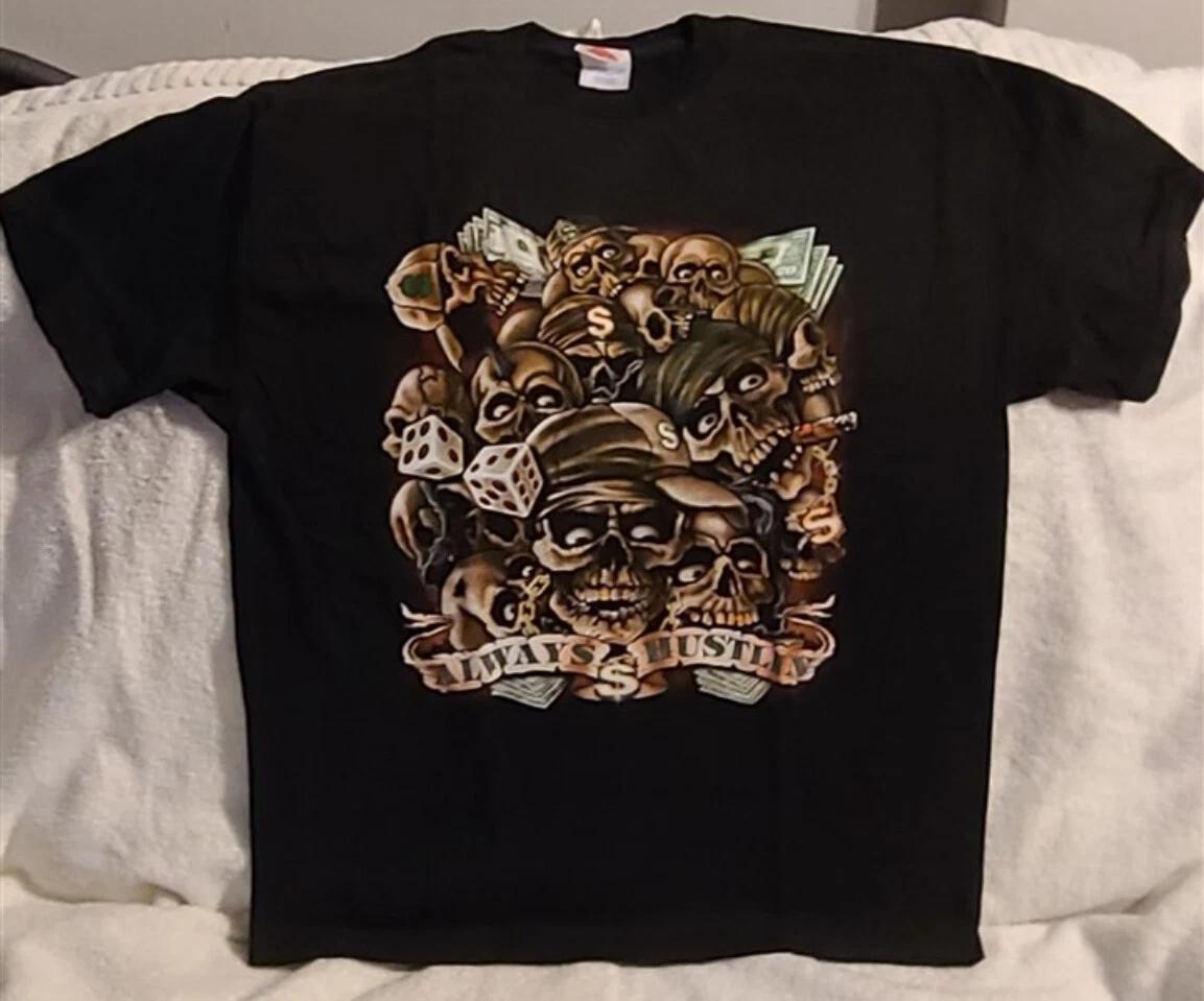 

SKULLS SKULL MONEY DOLLAR DICE ALWAYS HUSTLIN CHAIN HAT SMOKE T-shirt 3XL