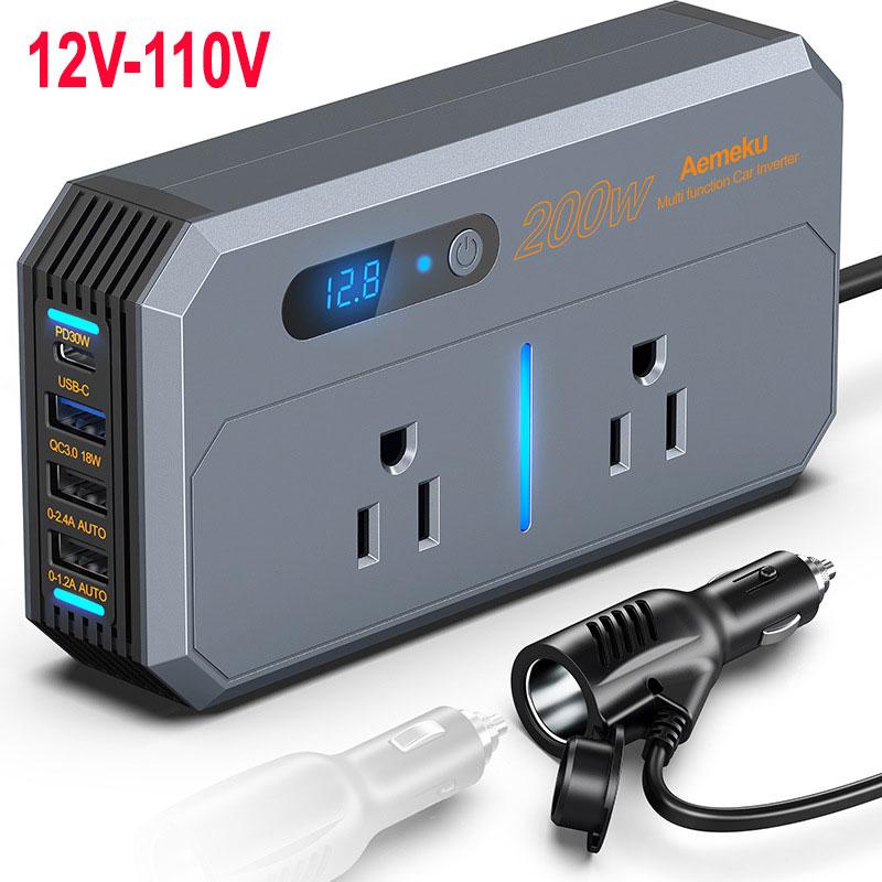 

Автомобильный инверторный адаптер питания DC 12 В в AC 110 В 220 В 200 Вт преобразователь Автомобильный адаптер питания USB Type-C Станция быстрой зарядки Трансформатор