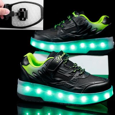 Lantern Shoe Wheel Skate Double-wheel Disassembly Flat Sports Shoes Charging Switch Adult Children Running Shoes 29-40Roller Skating Shoes