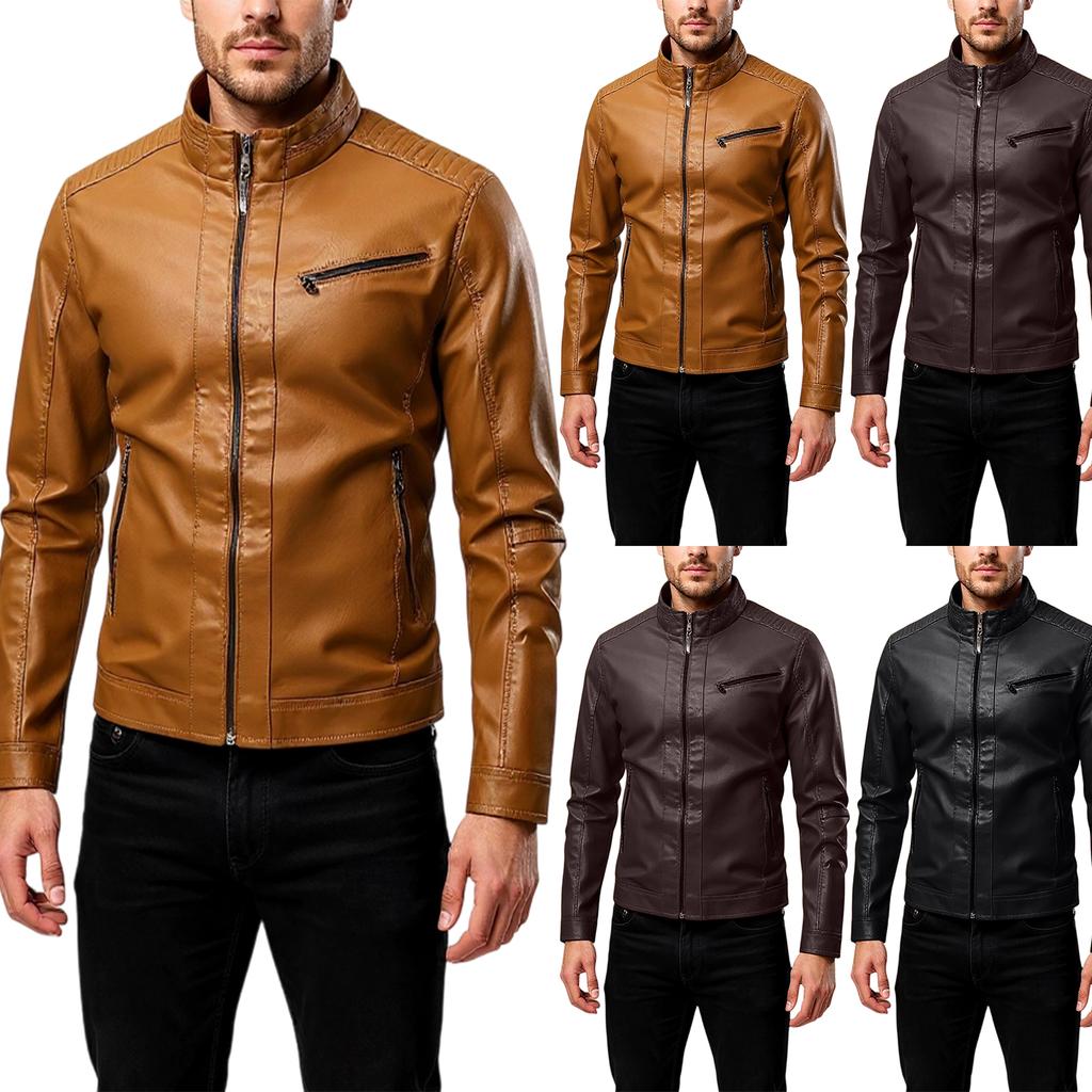Men's  Leisure  Standing Collar  Thin Style  Locomotive  Leather Jacket  Jacket  Coat