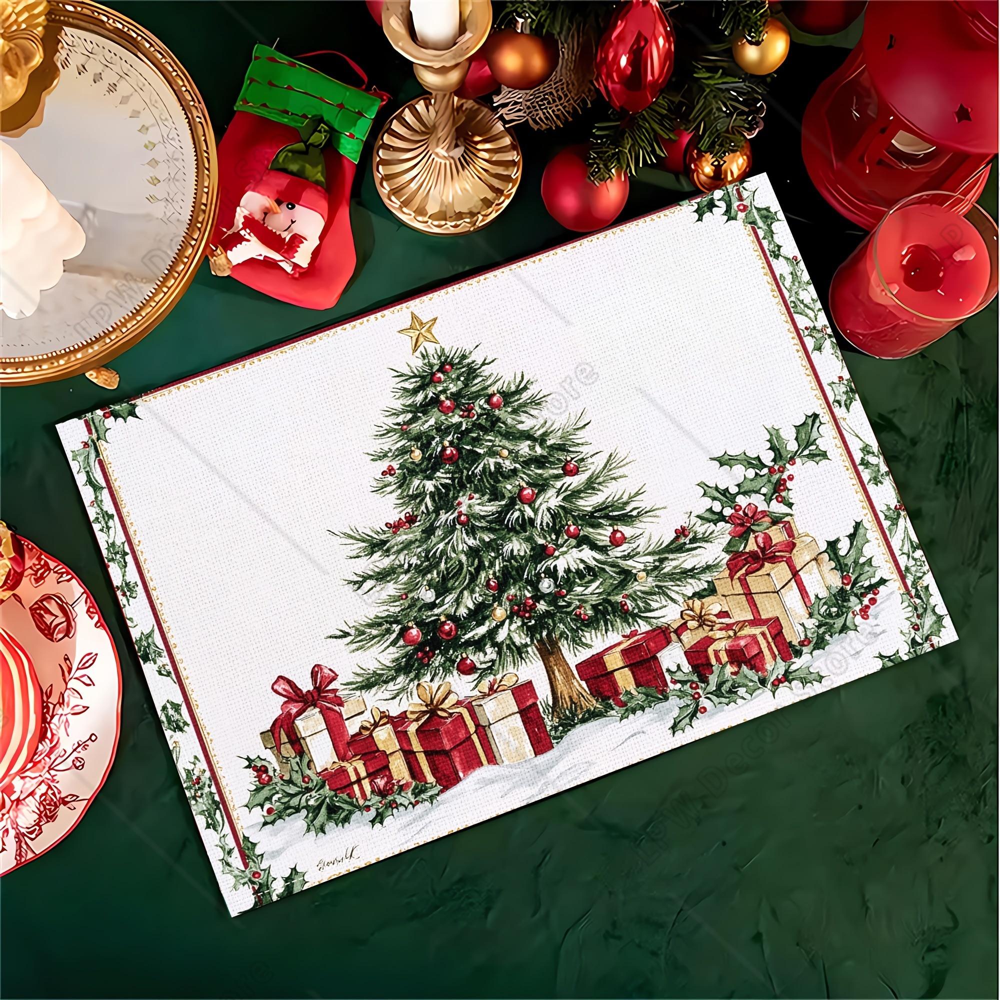 

Christmas Waterproof Placemats Christmas Tree Pattern Stain-Resistant Family Gathering Holiday Decor 4 PCS 12x18inch