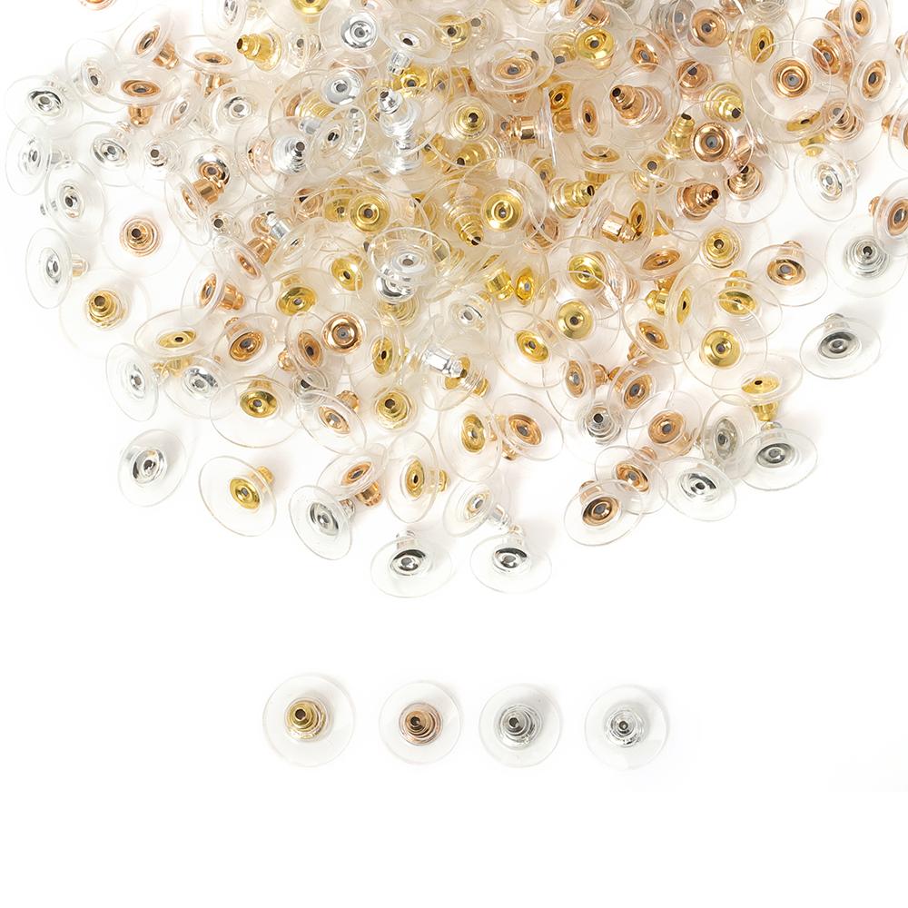 100pcs Silicon Earring Back Stoppers Gold Silver Ear Stud Post Nuts Jewelry Findings Components DIY Craft Accessories Wholesale
