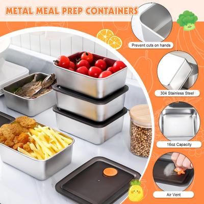 Paslanmaz Çelik Yemek Kutusu Havalandırmalı Kapaklarla Yeniden Kullanılabilir Metal Yemek Hazırlama Kutuları İstiflenebilir BPA İçermeyen Atıştırmalıklar Hareket Halinde Yemekler için Yemek Kabı