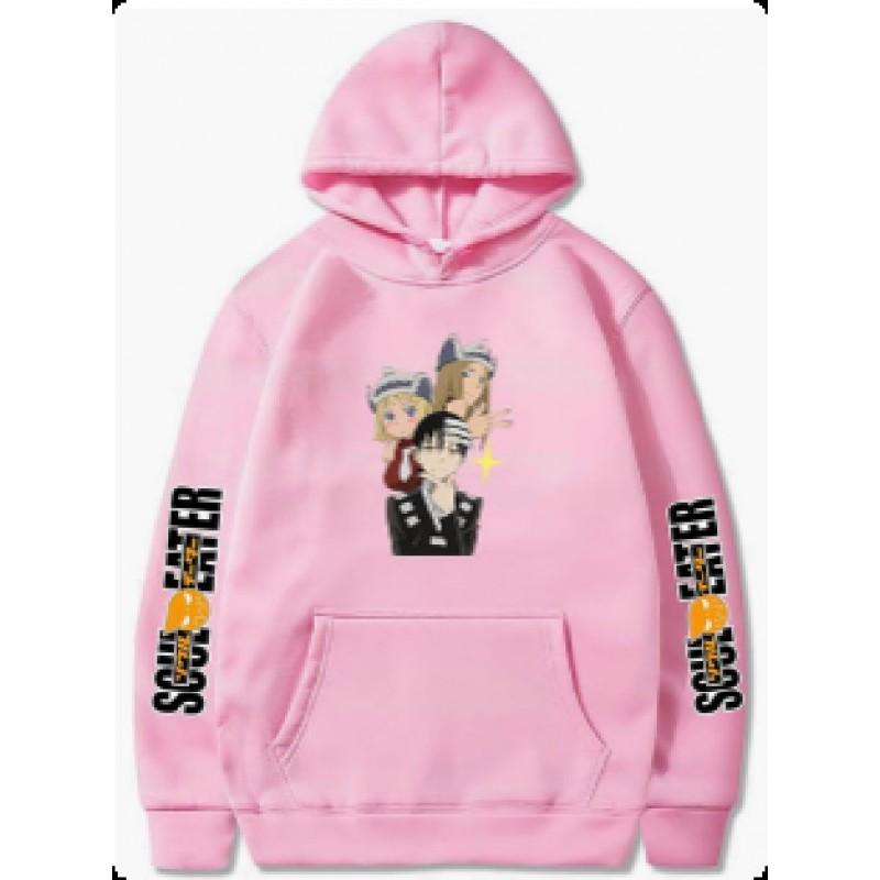 Cartoon Print Hoodie Soul Eater Anime Series Loose Fit Long Sleeve Teens
