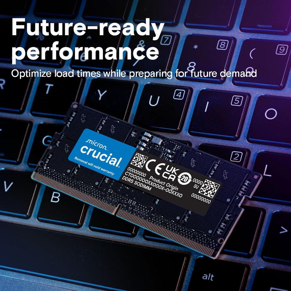 Crucial 8GB DDR5 RAM 5600MTs (or 5200MTs or 4800MTs) Laptop Memory CT8G56C46S5, Black