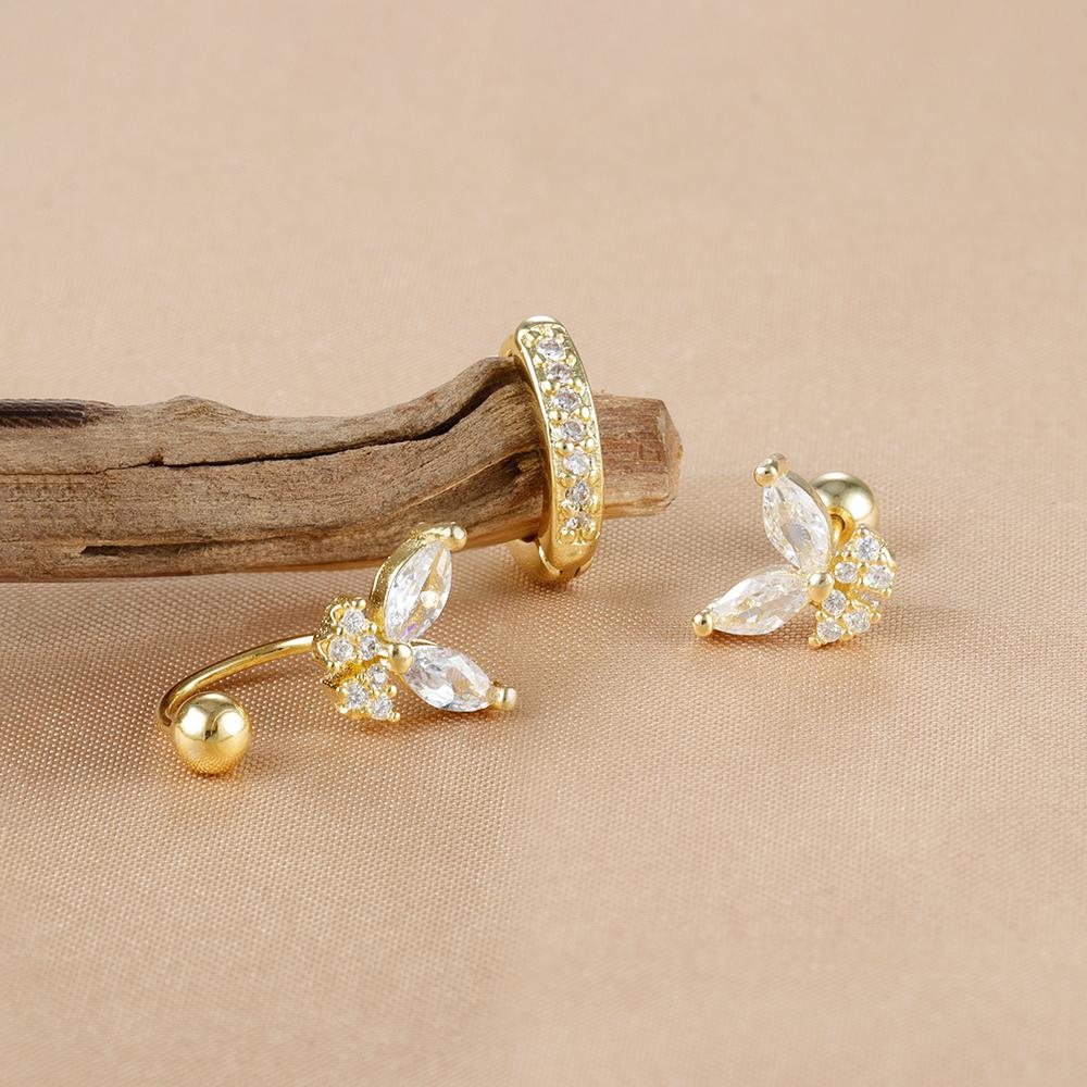 3PCS Luxury Stainless Steel Butterfly Small Hoop Earrings Set For Women Trendy Zircon Stud Women's Earring  Fashion Jewelry
