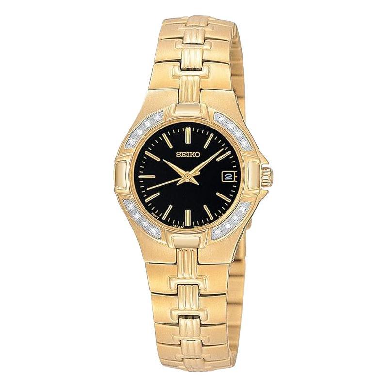 SEIKO 30 meters waterproof Quartz Steel Strap 25mm women s watch black dial SXDA44 чёрный