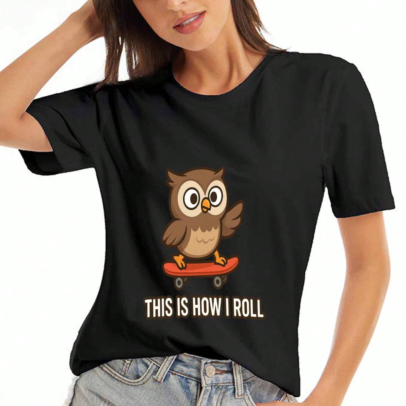 Skateboarding Owl unisex Cotton T Shirt, Premium Cotton Quality Print, Durable, Casual Fashion, This Is How I Roll Graphic Tee, Cute Owl Design, Skate S разноцветный