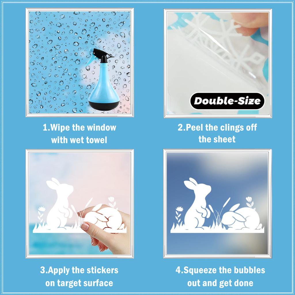 White Bunny Easter Window Clings Static Cling for Glass Home Party Decorations Removable Reusable