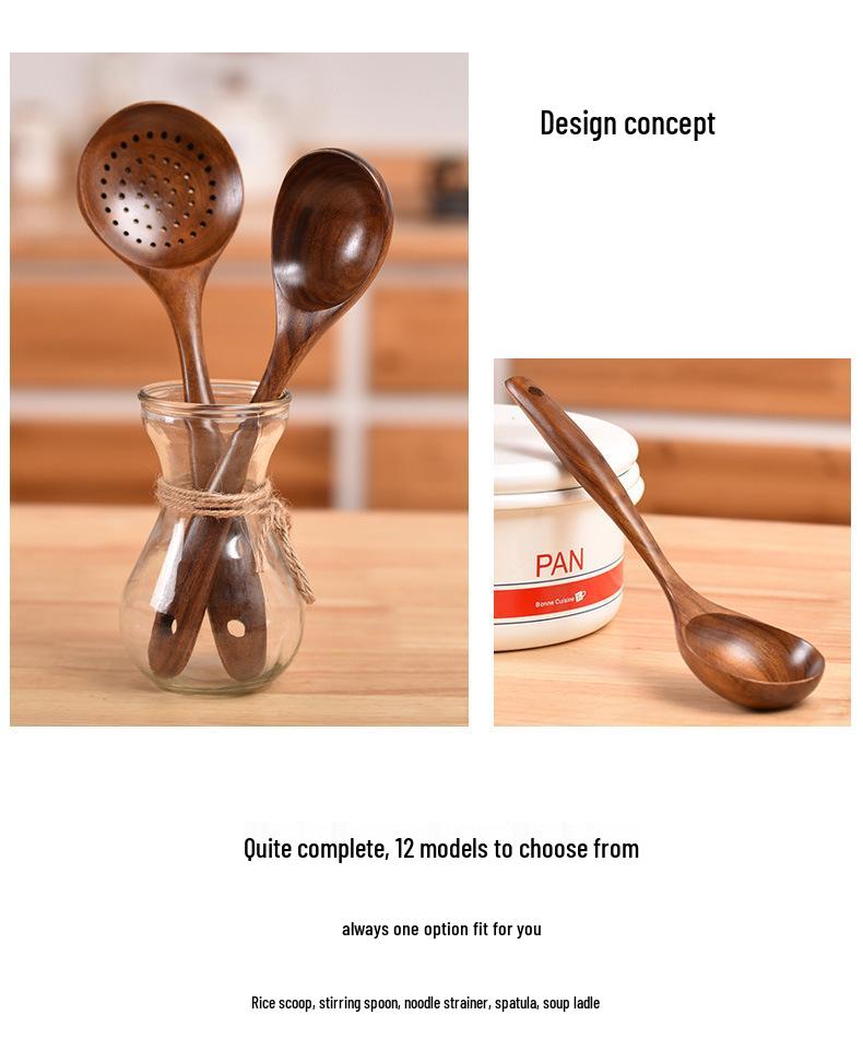 Set di pentole antiaderenti in teak thailandese: Spatola in Legno, Spatola per Saltare in Padella e Mestolo