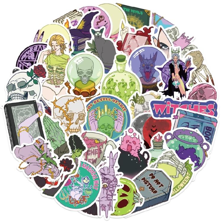 50PCS Witch Design Stickers Waterproof PVC Material For Personalizing Devices Books Accessories Easy Apply Remove