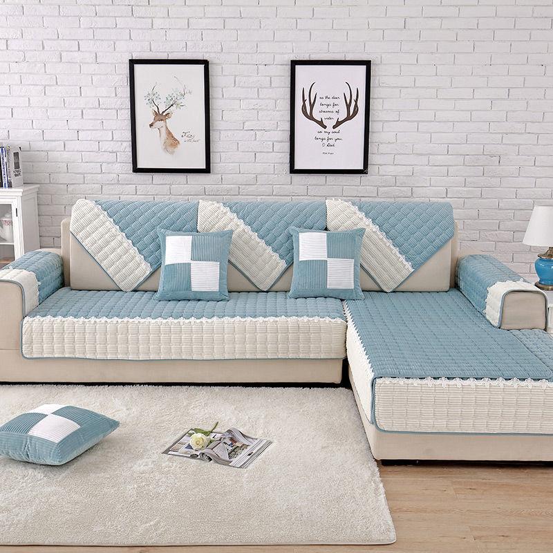Kanepe Minderi Basit Modern Oturma Odası Kaymaz Kalınlaştırılmış Kumaş Dört Mevsim Evrensel Peluş Kanepe Örtüsü Havlu Örtüsü Koltuk Minderi Çapraz Kenar