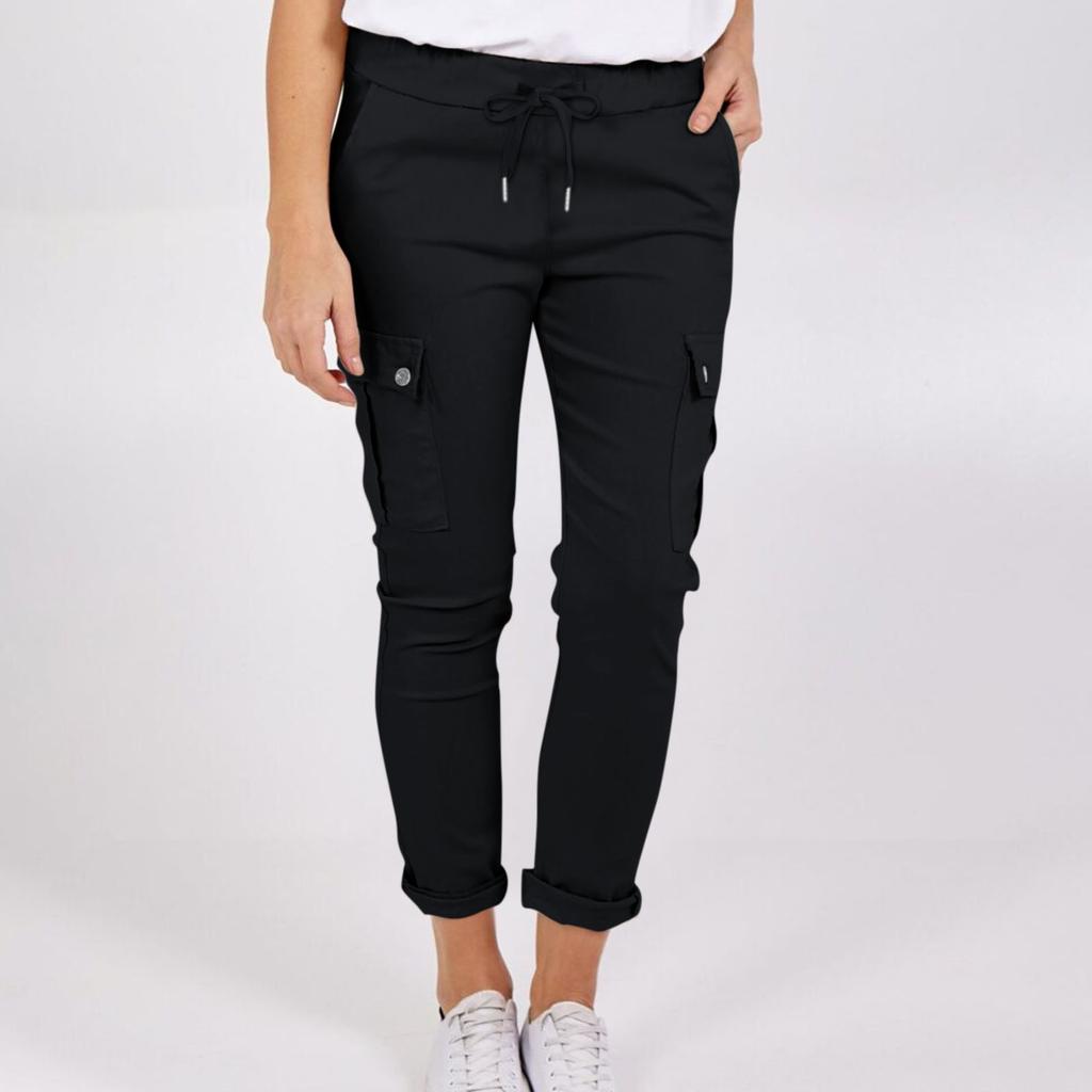 Women's Fashion Button Pocket Drawstring Elastic Waist Casual Pants