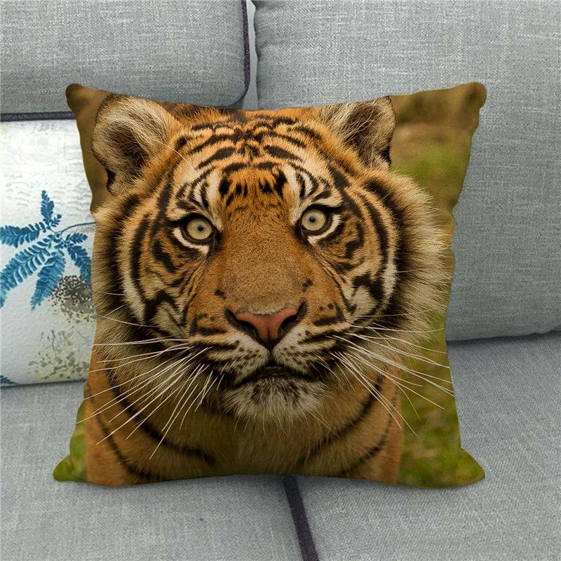 Wild Animals: Lions, Tigers Digital Printing Short Plush Pillow Covers For Car Sofa Office Cushion Cover Home Goods 60X60Cm