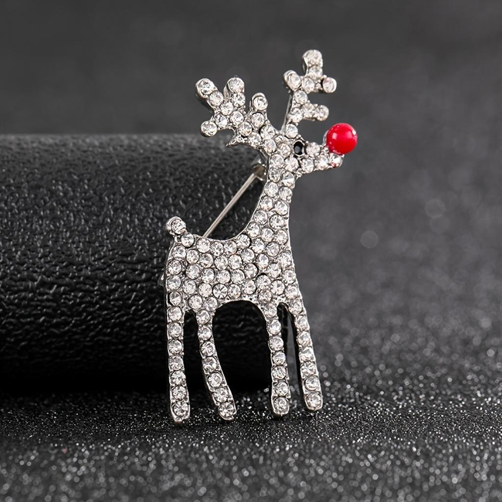 1pc Exquisite Alloy Crystal Rhinestone Deer Brooch Pin for Women, Versatile Reindeer Lapel Pin for Daily & Gift Accessory, All-Season Wear
