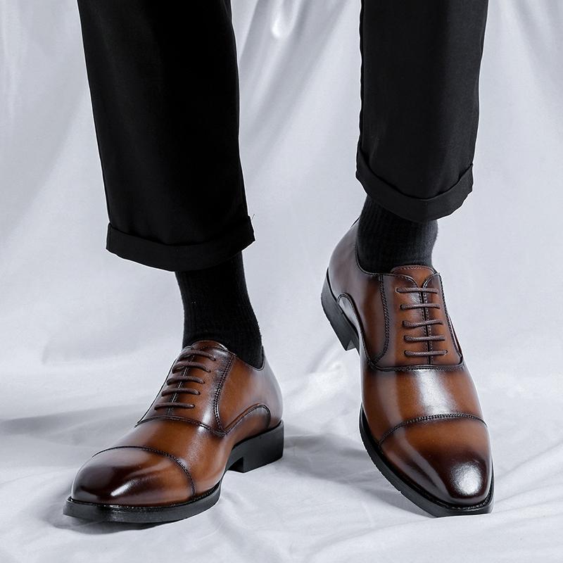 FashionGenuine Leather Shoes for Men Oxfords Lace Up Male Wedding Party Office Work Shoes Elegant Designer Brand Dress Shoes for Men